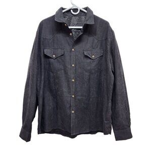 Mens Black Button-Up Long Sleeve Shirt Size XL Dual Chest Pockets